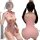Pink nurse-themed lingerie set with lace trim and red cross details, shown front and back on model.