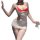 Woman wearing qqny pure allure white dress with red lace trim and fishnet stockings, elegant seductive lingerie set.