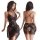 Woman wearing qqny pure allure black lace sleepwear set, front and back view, elegant seductive lingerie with floral details.
