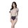 Woman modeling qqny pure allure sleepwear set – elegant sheer top with navy high-waist briefs, sensual luxury loungewear.