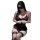 Woman in black lace lingerie set with eye mask, featuring elegant qqny pure allure sleepwear for sensual luxury bedroom wear.
