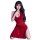 Woman wearing qqny pure allure sleepwear set, elegant red lingerie with gold chain detail, sensual luxury bedroom wear.