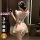 Woman wearing qqny pure allure sleepwear set – luxe sensual lingerie for women, soft satin chemise & matching briefs, shown f...