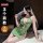 Woman in green satin lingerie with veil, elegant sleepwear set for intimate moments.
