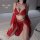 Red silk sleepwear set featuring exotic princess design with lace trim, perfect for belly dance costumes.