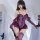 Sexy purple lace bodysuit featuring fishbone waist trainer, sheer mesh design, and elegant gloves.