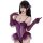 Sexy purple lace bodysuit featuring fishbone waist trainer, sheer mesh design, and long gloves.