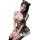 Woman modeling qqny sexy lace separates set with schoolgirl jk style pleated mini skirt and sheer mesh top outfit.