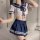 Woman modeling qqny sexy lingerie set - pure & tempting soft girl jk uniform short skirt outfit, no-remove design in navy and...