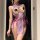 Woman wearing purple qqny silk-look sensual lingerie set – pure-yu style cheongsam-inspired sexy sleepwear with pearl accents...