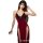 Elegant red velvet dress with lace detailing, featuring a deep v-neckline and thigh-high slit, perfect for sensual sleepwear.