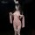 Woman in pink rabbit girl costume set with bunny ears, lace bodysuit, chest cutout, and thigh-highs for adult role play.