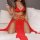Sexy red rabbit girl costume set featuring intricate gold accents, perfect for role play, cosplay, or bedroom fun.