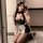 Sexy rabbit girl costume set featuring black and white lingerie outfit, perfect for seductive bunny sleepwear and bedroom pla...