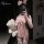 Woman in pink rabbit girl costume set with chest cutout, holding teddy bear — sexy lingerie bodysuit for adult role play.