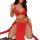 Sexy red rabbit girl costume set featuring intricate gold accents, perfect for role play, cosplay, or bedroom fun.