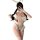 Woman wearing white rabbit girl costume with sheer lace bodysuit, bunny ears, gloves, and holding a rose.