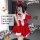 Sexy bunny outfit for women, featuring a festive red dress with white accents, bunny ears, and holiday-themed accessories. pe...
