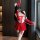 Sexy holiday costume with red bunny ears, white corset, red skirt, and white ribbon detail for women. easy-on naughty pajamas...