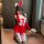 Sexy rabbit-themed sleepwear set featuring red and white colors, complete with bunny ears, long gloves, fishnet stockings, an...
