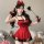Rainlianxin sexy maid lingerie set - red dress with black lace, bow headband, feather wand accessory, perfect for seductive s...