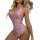 Woman wearing pink lace bodysuit with deep v neckline and floral pattern, showcasing elegant lingerie design for intimate mom...