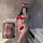 Red bunny lingerie set - sexy new year christmas rabbit girl costume, no-remove seductive outfit for small bust