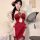 Red floral lingerie robe with vintage embroidery, halter neck & lace cutouts – elegant nightgown for romantic evenings.