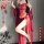 Red chinese-inspired sexy lingerie set featuring sheer hanfu style bodysuit and matching accessories, perfect for curvy bride...