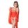 Red chinese-style lingerie set featuring a halter top and matching bikini bottom, paired with an elegant sheer robe adorned w...