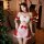 Red christmas bunny girl costume - sexy cosplay maid outfit, naughty holiday lingerie set featuring festive attire with reind...