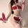 Red christmas bunny lingerie set featuring festive red and white colors with bunny ears, perfect for holiday-themed outfits.