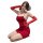 Sexy red velvet dress with sheer lace sleeves, perfect for festive sleepwear or costume outfits.