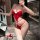 Red christmas lingerie set featuring a festive design with pom-poms, perfect for holiday cosplay or special occasions.