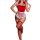 Sexy festive red bodysuit with white lace trimmings, perfect for new year celebrations and parties.