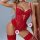 Red lace backless bodysuit with cutouts, featuring sexy design and shapewear for women, offering instant slimming and all-day...