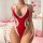 Woman wearing red lace bikini set with sheer mesh, perfect for valentines day. features a no-remove design for added allure.