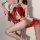 Red lace hanfu-style doudou sleepwear with tassels, adjustable ties, and sheer sleeves for sensual belly dance or lingerie we...