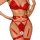 Red lace garter belt set with gold chains, featuring sexy shapewear and stocking holders for women in style erotic lingerie...
