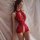 Red lace bodysuit featuring halter neck and open crotch design, perfect for festive occasions.