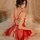 Red lace sheer mesh sleep dress with underwire, backless design featuring bow accents, romantic nightgown style.