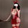 Red lace bodysuit set with sparkling rhinestones, sheer mesh design, bunny ears, perfect for passionate nights.