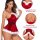 Red lady christmas costume - sexy lingerie set featuring furry trimmings, adjustable straps, and elastic band under bust for ...