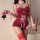 Red lingerie set - sexy low-cut slip dress with straps, perfect for new year & christmas eve, exuding pure temptation style.