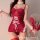 Sexy red low-cut slip dress with straps, perfect for new year and christmas eve celebrations.