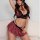 Red plaid lace lingerie set featuring a tie-front top and matching skirt, perfect for role play costumes. 。