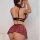 Sexy red plaid lace lingerie set featuring a backless top with black straps and a flared skirt, perfect for role play costume...