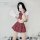Red plaid pleated skirt set - cute schoolgirl jk uniform outfit for women, sexy modest costume