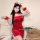 Sexy red plush lingerie set featuring a matching skirt and headband, perfect for festive occasions.