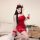 Red plush lingerie set - sexy christmas & new year matching sleepwear, backless bralette & skirt outfit for women